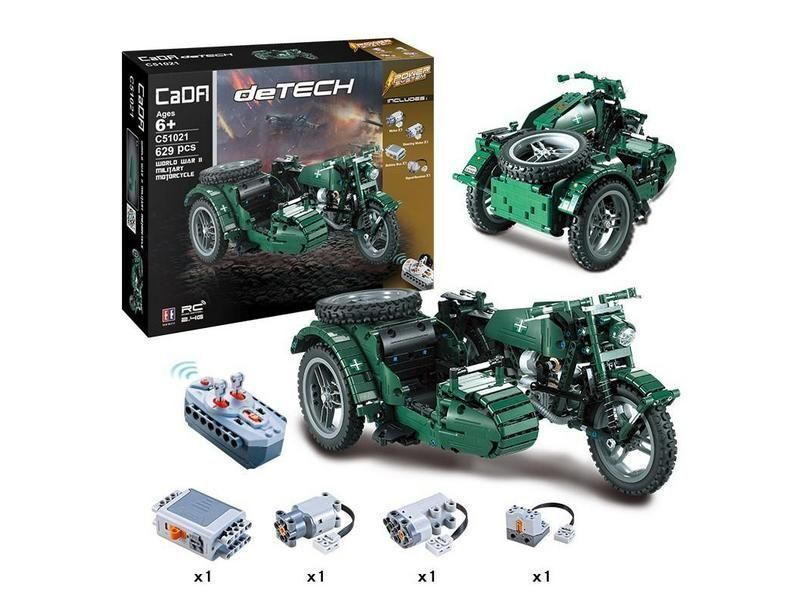 Радиоуправляемый конструктор CADA deTech немецкий военный мотоцикл с коляской (629 деталей)