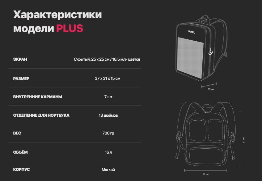 Рюкзак с дисплеем Pixel PLUS 2.0 - Navy (темно-синий)