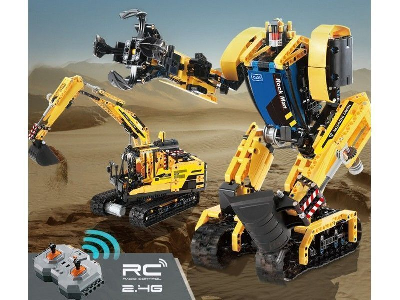 Радиоуправляемый конструктор CADA 2 в 1 экскаватор ROCK MAN (930 деталей)