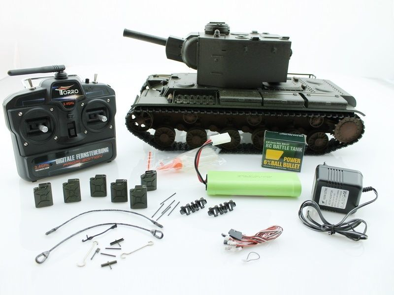 Радиоуправляемый танк Torro КВ-2 1/16 2.4G, СССР, зеленый, ИК-пушка, деревянная коробка