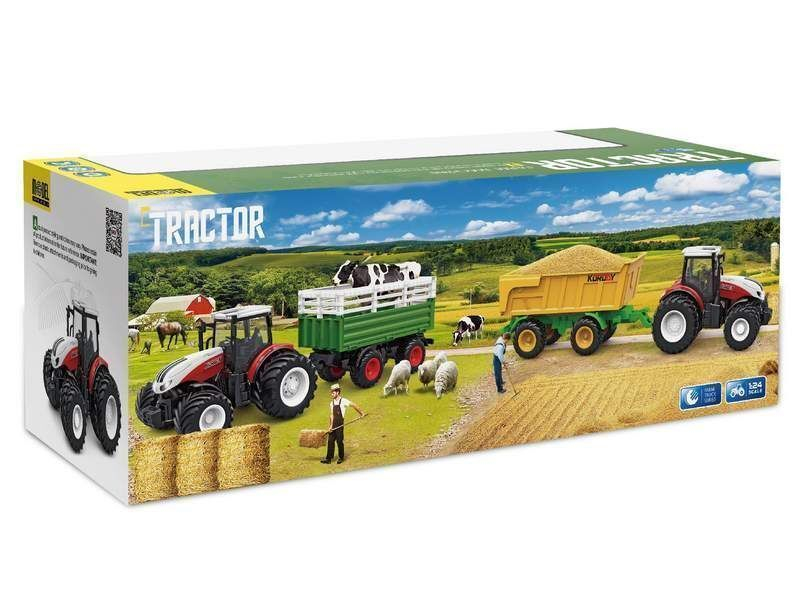 Р/У фермерский трактор Korody с прицепом для скота, широкие колеса 1/24 2.4G 6CH RTR