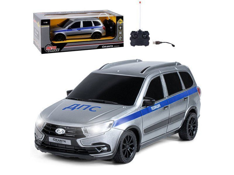 Радиоуправляемая машина AUTODRIVE Lada Granta полиция, 1/16, серебристый, 40MHz, в/к 34*15*13,5см