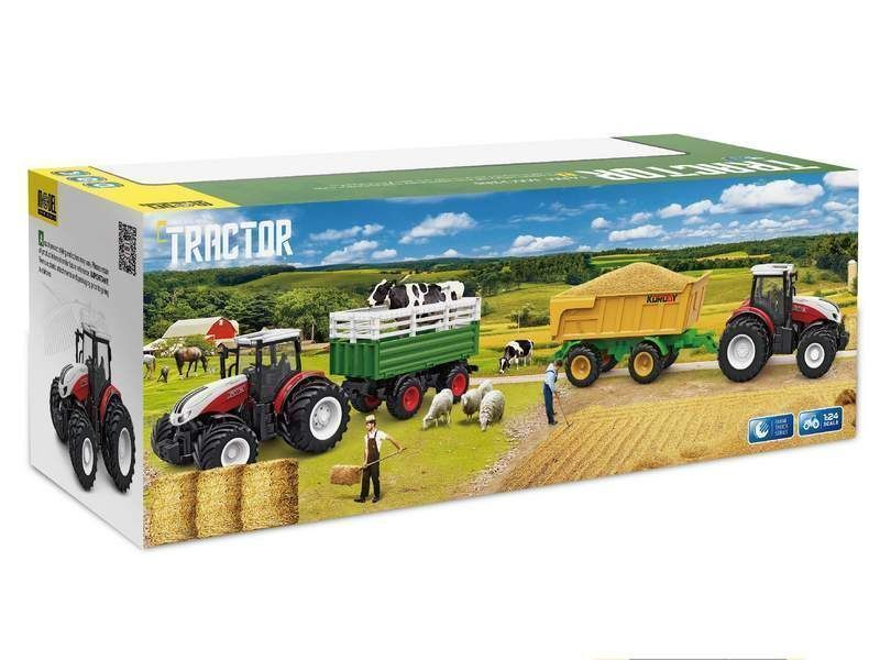 Р/У фермерский трактор Korody с прицепом, двойные колеса 1/24 2.4G 6CH RTR