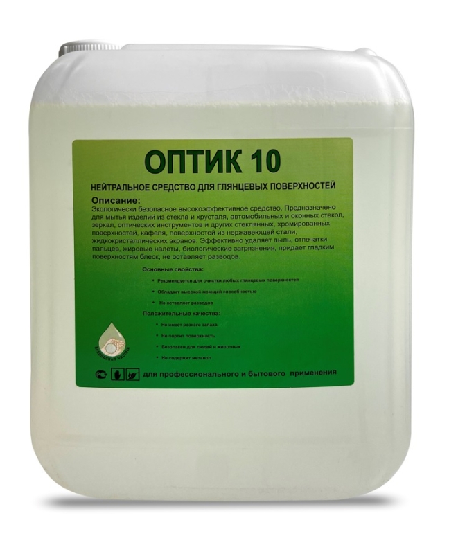 Специальное чистящее средство для мытья стекол, зеркал, хрусталя, глянцевых поверхностей Оптик 10 / без разводов / 5 л
