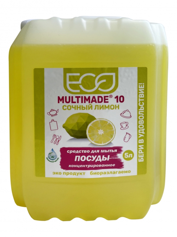 Средство для мытья посуды концентрированное Мультимэйд 10 "Сочный лимон" / 5 л
