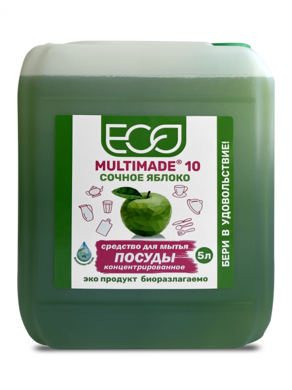 Средство для мытья посуды концентрированное Мультимэйд 10 "Сочное яблоко" / 5 л
