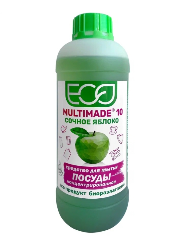 Средство для мытья посуды концентрированное Мультимэйд 10 "Сочное яблоко" / 1 л