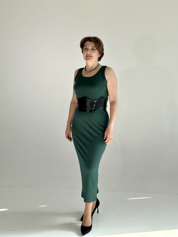 Платье лапша майка трикотажное Зеленый x M