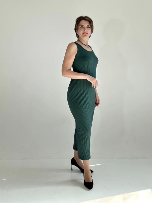 Платье лапша майка трикотажное Зеленый x M