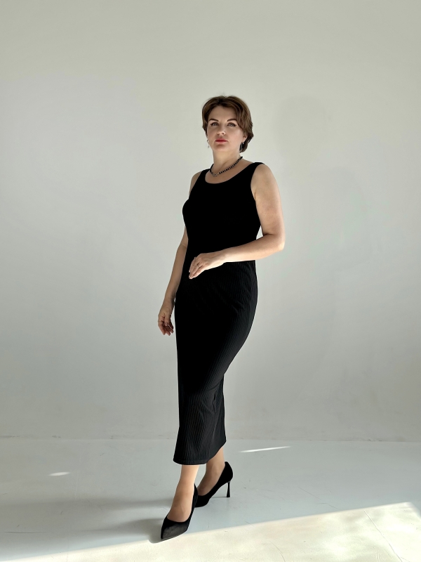 Платье лапша майка трикотажное Черный x L