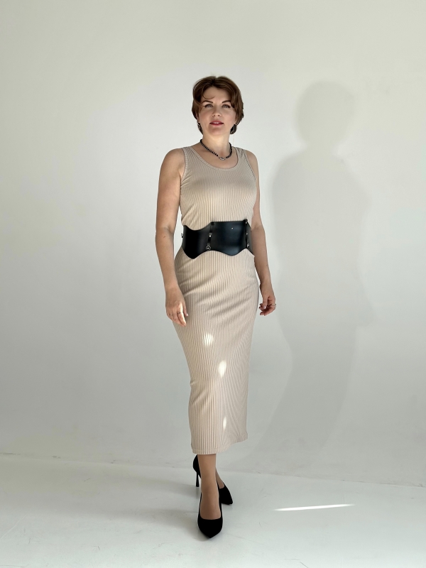 Платье лапша майка трикотажное Бежевый x S