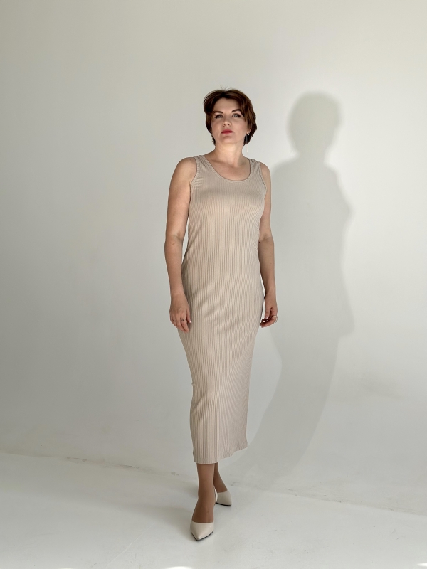 Платье лапша майка трикотажное Бежевый x M