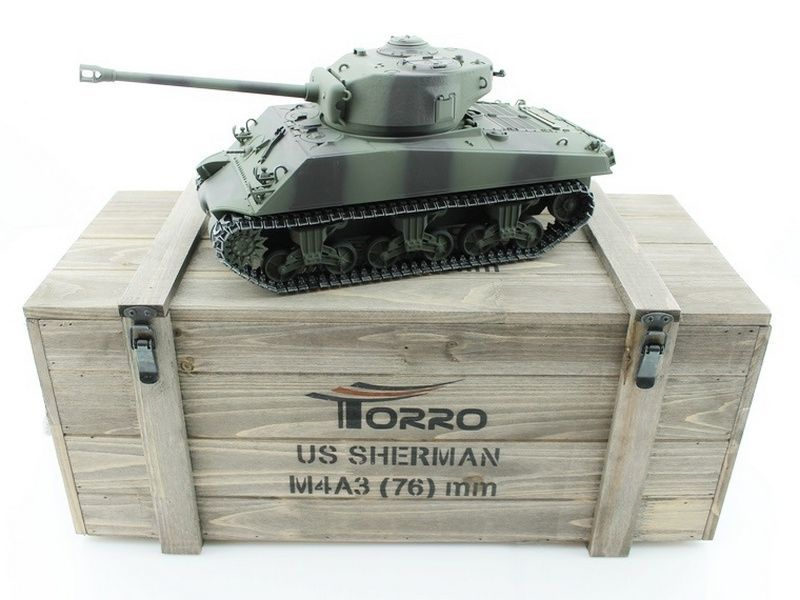 Радиоуправляемый танк Torro Sherman M4A3 76mm, 1/16 2.4G, ВВ-пушка, деревянная коробка Радиоуправляемый танк Torro Sherman M4A3 76mm, 1/16 2.4G, ВВ-пушка, деревянная коробка