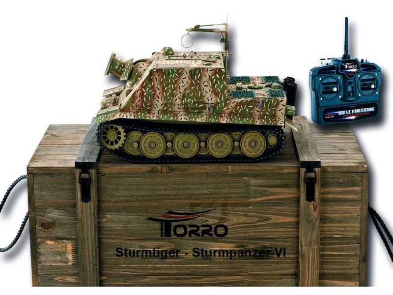 Радиоуправляемый танк Torro Sturmtiger Panzer 1/16 2.4G, зеленый, ВВ-пушка, деревянная коробка
