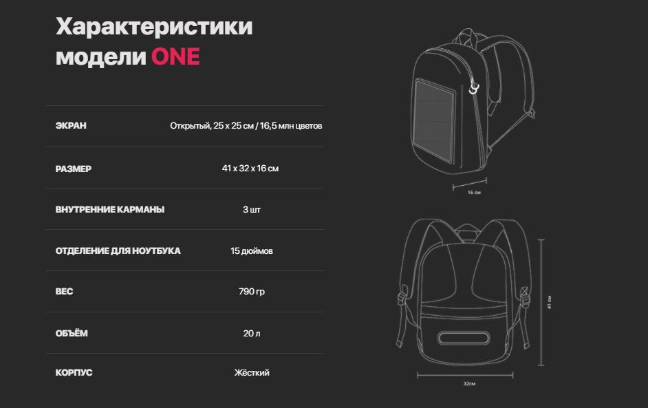 Рюкзак с дисплеем Pixel ONE 2.0 - Grafit (серый) Рюкзак с дисплеем Pixel ONE 2.0 - Grafit (серый)
