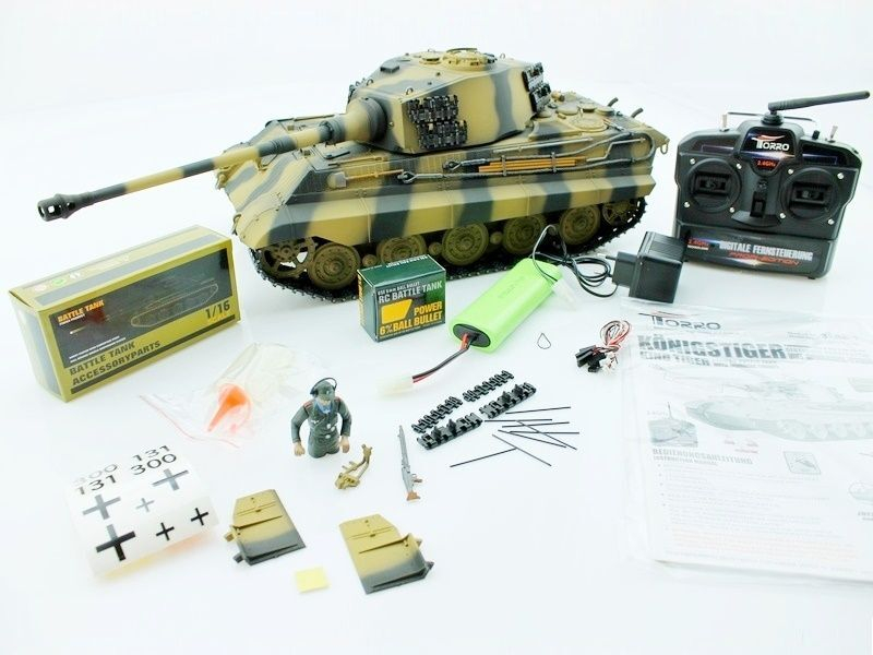 Р/У танк Torro King Tiger (башня Henschel) 1/16 2.4G, ВВ-пушка, деревянная коробка