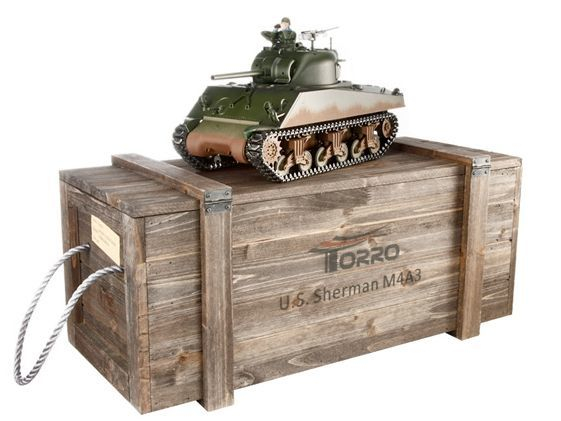 Радиоуправляемый танк Torro Sherman M4A3, 1/16 2.4G, ИК-пушка, деревянная коробка