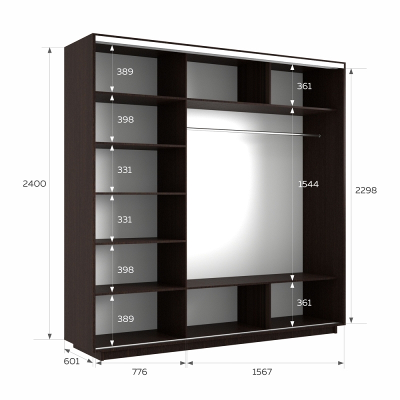 Шкаф-купе Экспресс 3дв.-ДСП, 240х60х240, Венге