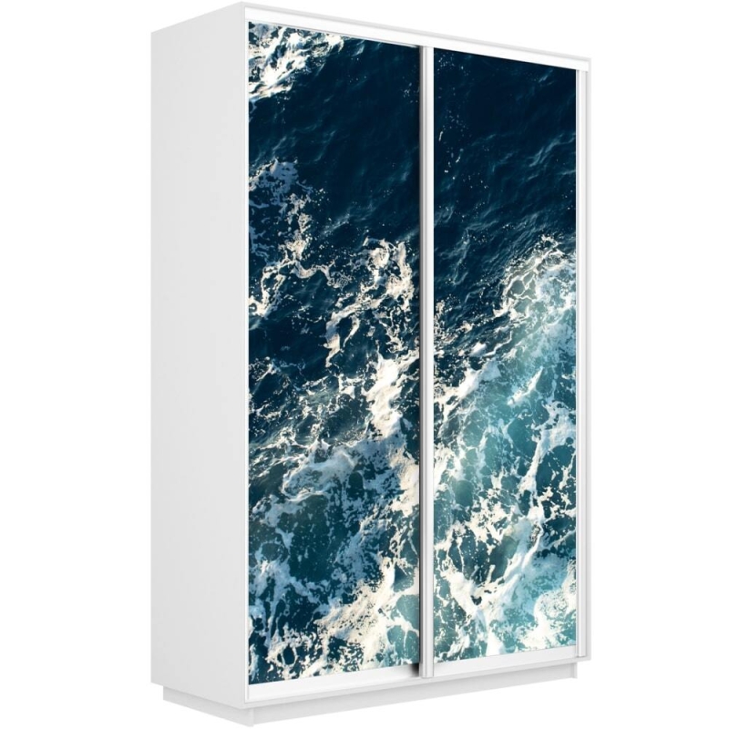 Шкаф-купе Фотопечать, 2дв. Морские волны, 140х45х240, Белый Снег