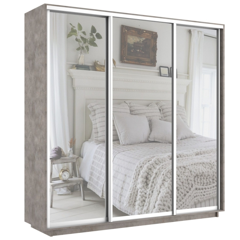 Шкаф-купе Экспресс 3дв.-зеркала, 210х60х240, Бетон