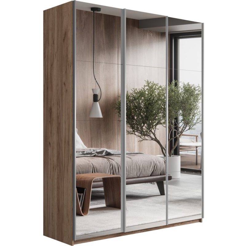 Шкаф-купе Прайм 3дв.-Зеркало/доводчики, 210х57х230, Крафт табачный
