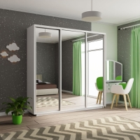 Шкаф-купе Экспресс 3дв.-зеркала, 210х60х240, Белый снег