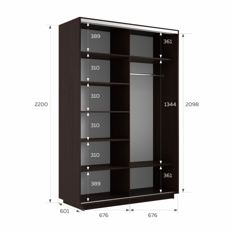 Шкаф-купе Экспресс, 2дв.-Зеркала, 140х60х220, Венге
