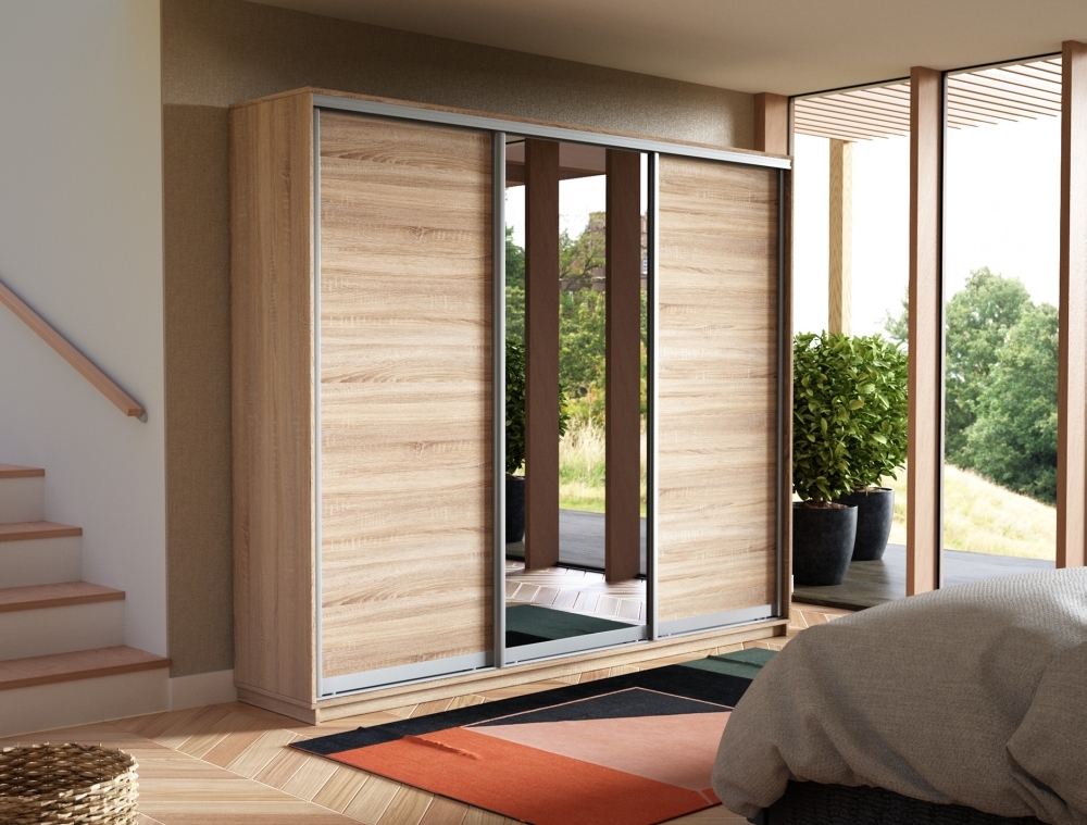 Шкаф-купе Экспресс 3дв. ДСП/Зеркало/ДСП, 180х45х220, Сонома