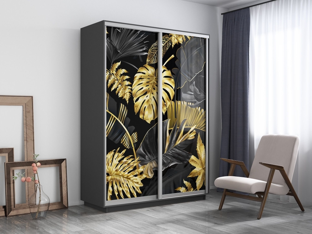Шкаф-купе Фотопечать, 2дв. Листья золото, 120х60х240, Серый диамант