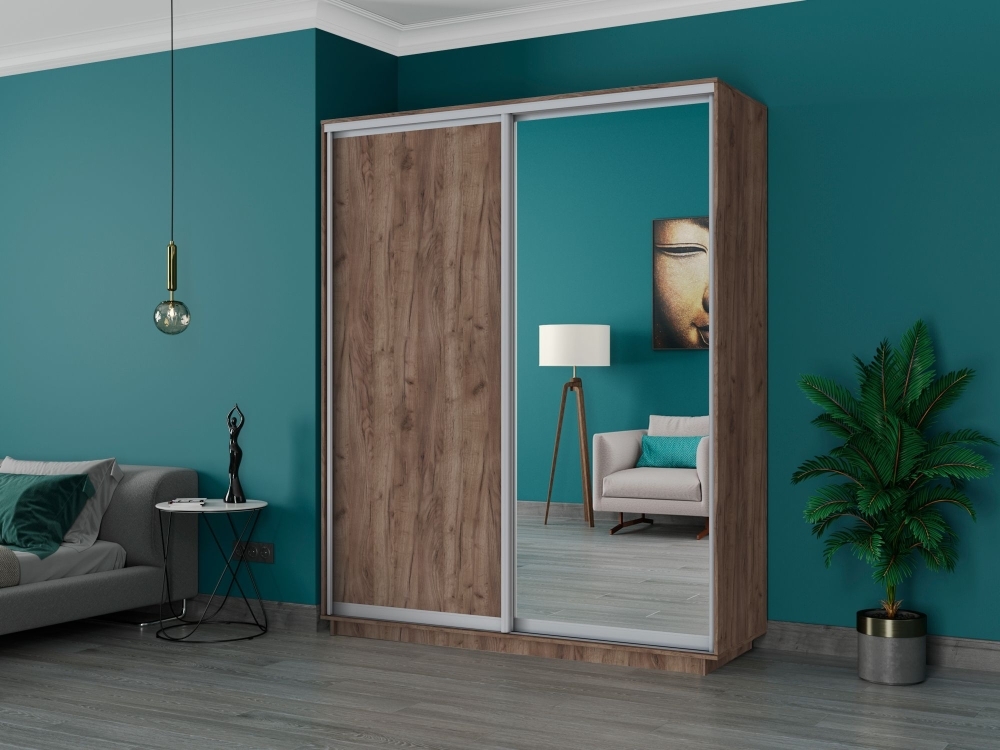 Шкаф-купе Экспресс, 2дв. ДСП/Зеркало, 180х60х220, Крафт табачный