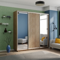 Шкаф-купе Экспресс 3дв. Зеркало/ДСП/Зеркало, 210х60х240, Сонома