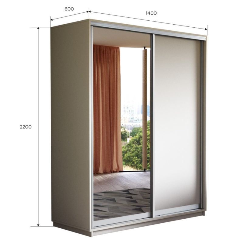 Шкаф-купе Экспресс, 2дв. ДСП/Зеркало, 140х60х220, Белый снег