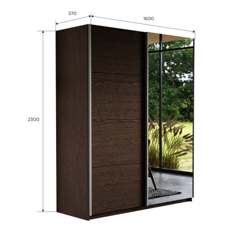 Шкаф-купе Прайм, 2дв. ДСП/Зеркало/доводчики, 160х57х230, Венге