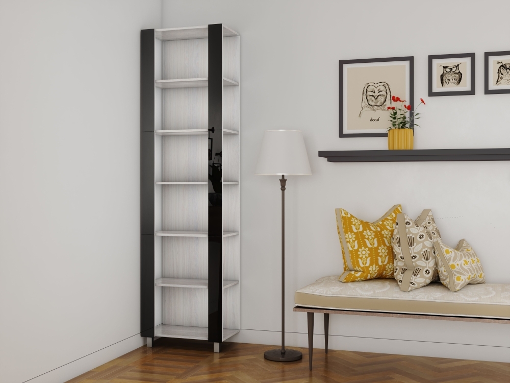 Стеллаж модульный Мебельная компания Е1 Универсальный Черное стекло 35х44х220, Ясень Анкор Светлый