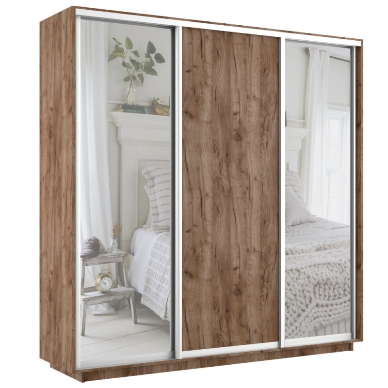 Шкаф-купе Экспресс 3дв. Зеркало/ДСП/Зеркало, 210х60х220, Дуб табачный