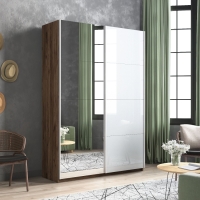 Шкаф-купе Прайм, 2дв. Зеркало/Белый Глянец/доводчики, 140х57х230, Крафт табачный