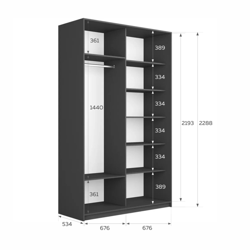 Шкаф-купе Прайм, 2дв. ДСП/Зеркало/доводчики, 120х57х230, Серый диамант