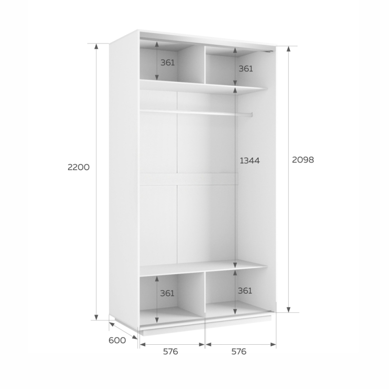 Шкаф-купе Экспресс Хит, 2дв. ДСП/Зеркало, 120х60х220, Белый