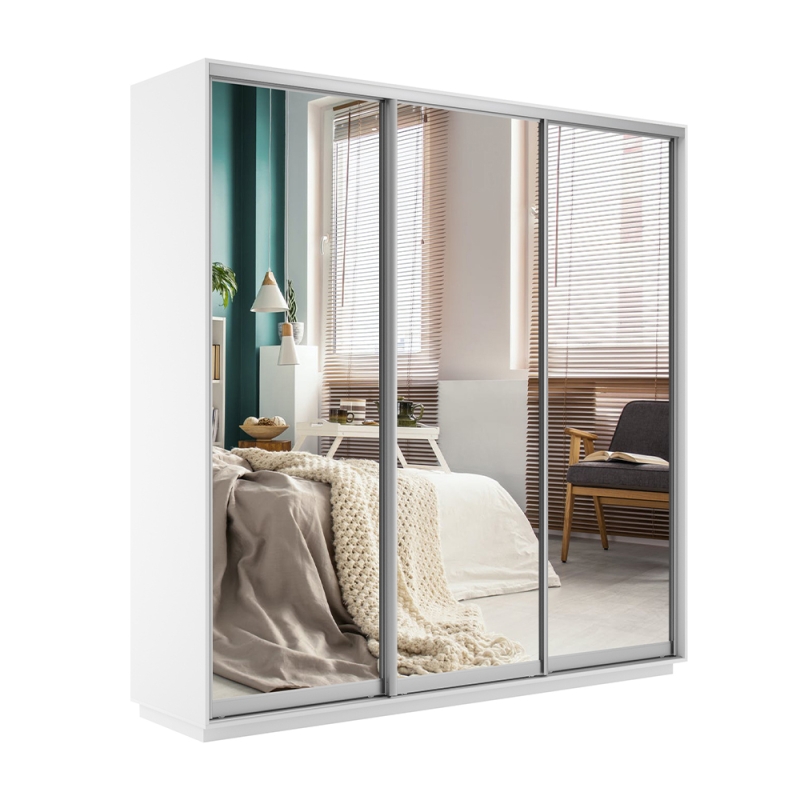 Шкаф-купе Экспресс 3дв.-зеркала, 180х45х220, Белый снег