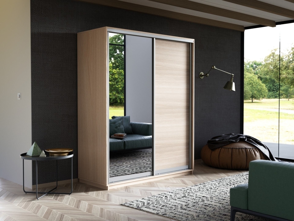 Шкаф-купе Экспресс, 2дв. ДСП/Зеркало, 160х60х240, Ясень Шимо светлый