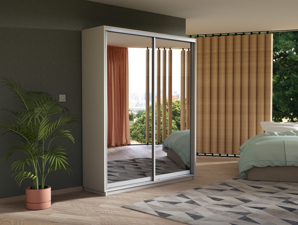 Шкаф-купе Экспресс, 2дв.-Зеркала, 120х45х220, Белый Снег