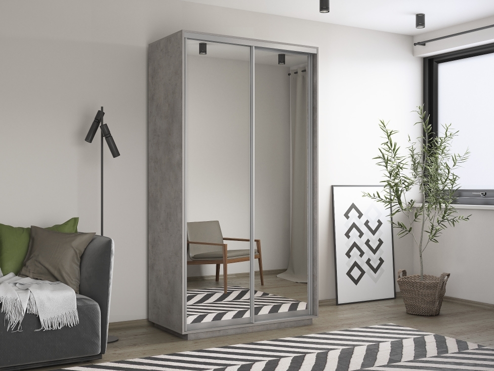 Шкаф-купе Экспресс Хит, 2дв.-зеркала, 120х60х220, Бетон