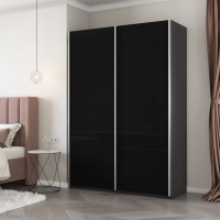 Шкаф-купе Прайм, 2дв. Стекло черное/доводчики, 160х57х230, Серый диамант