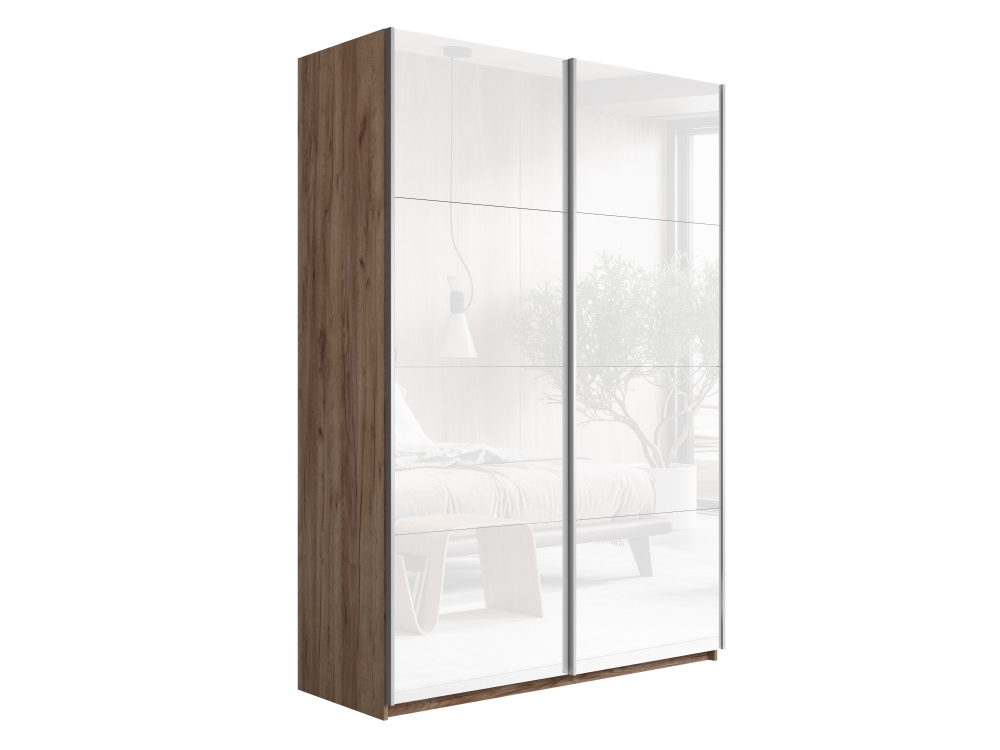 Шкаф-купе Прайм, 2дв. Белый Глянец/доводчики, 120х57х230, Крафт табачный