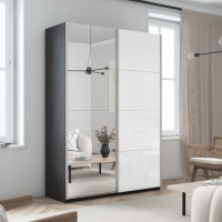 Шкаф-купе Прайм, 2дв. Зеркало/Белый Глянец/доводчики, 140х57х230, Венге