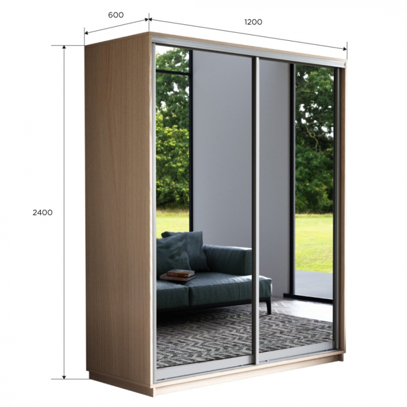 Шкаф-купе Экспресс, 2дв.-Зеркала, 120х60х240, Ясень шимо светлый