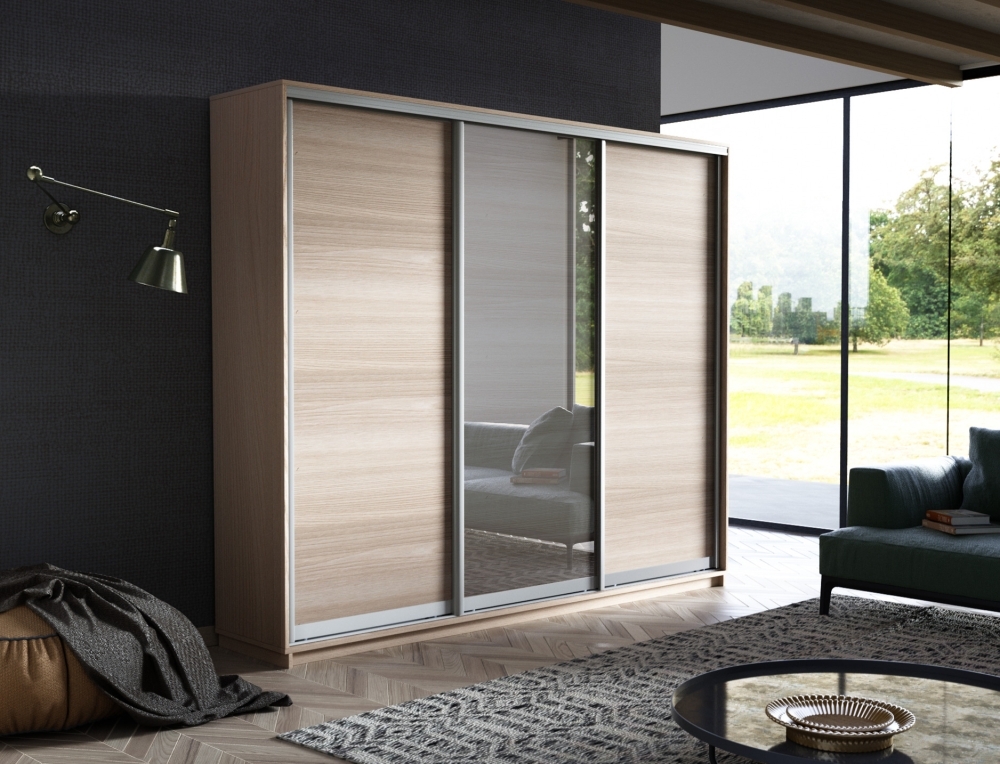 Шкаф-купе Экспресс 3дв. ДСП/Зеркало/ДСП, 180х45х220, Ясень шимо светлый