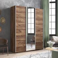 Шкаф-купе Прайм, 3дв. ДСП/Зеркало/ДСП/доводчики, 180х57х230, Крафт табачный