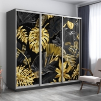 Шкаф-купе Фотопечать 3дв. Листья золото, 180х45х240, Серый диамант