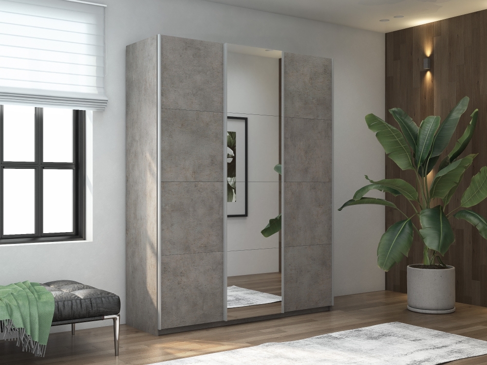 Шкаф-купе Прайм, 3дв. ДСП/Зеркало/ДСП/доводчики, 180х57х230, Бетон